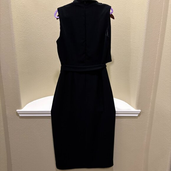 🍀Jones Wear Classic Sleeveless V-Neck Asymmetrical Black Dress - Picture 4 of 12